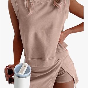 Sleeveless Crop Top and Skort Set in Light Brown